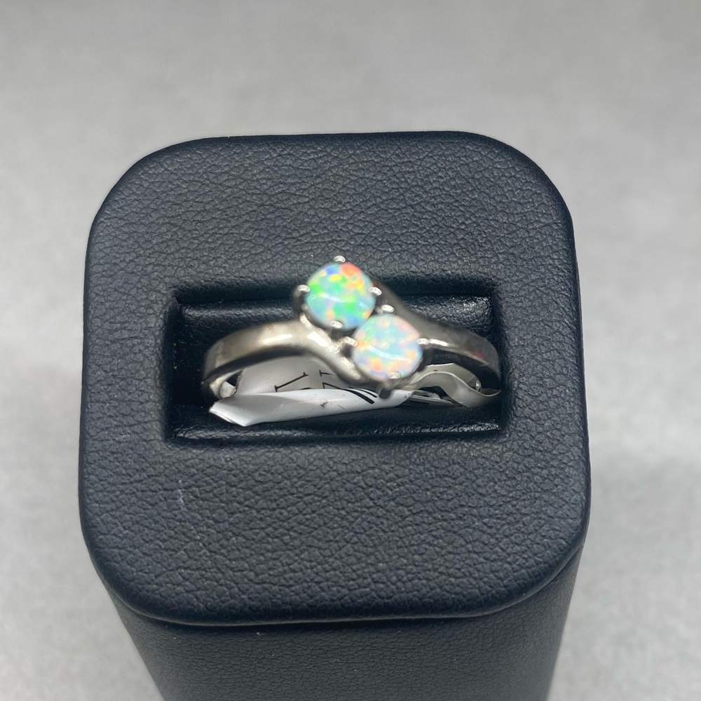 Sterling Silver Created Opal Bypass Ring